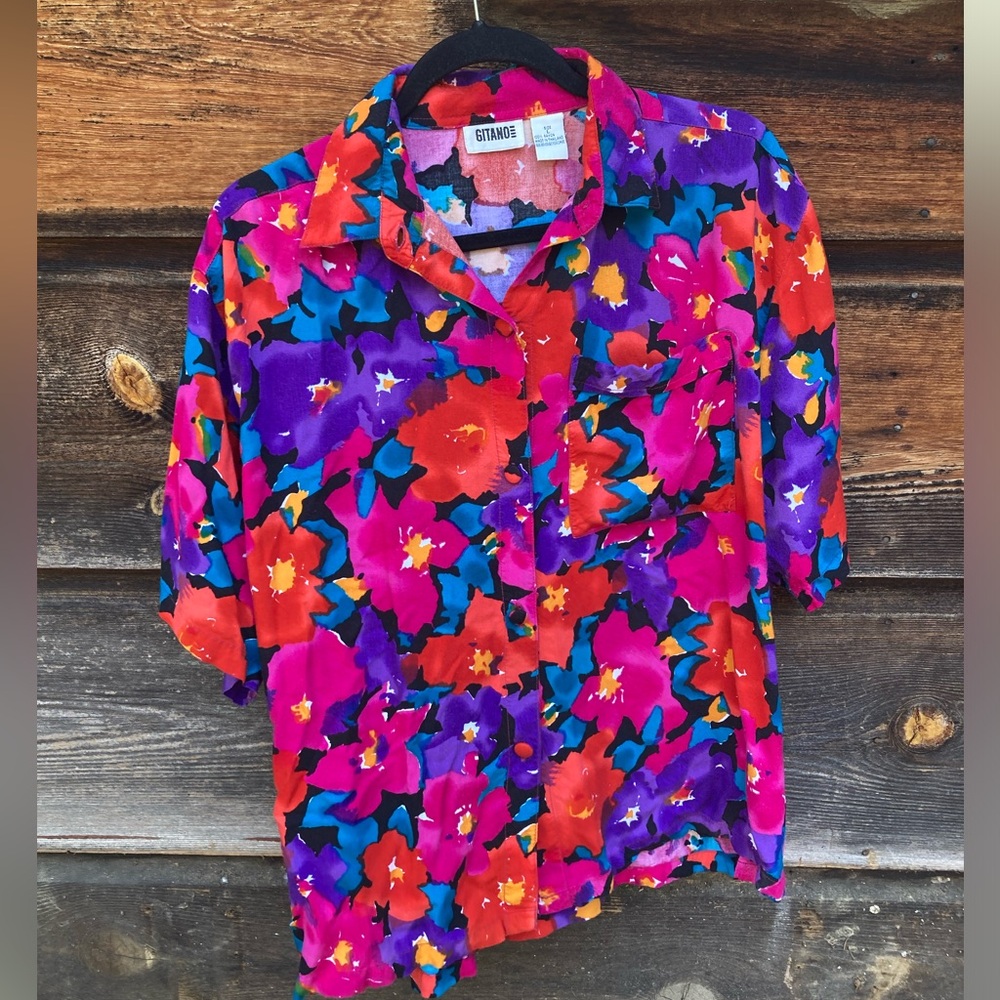90s Rayon Top Vintage Floral Gitano